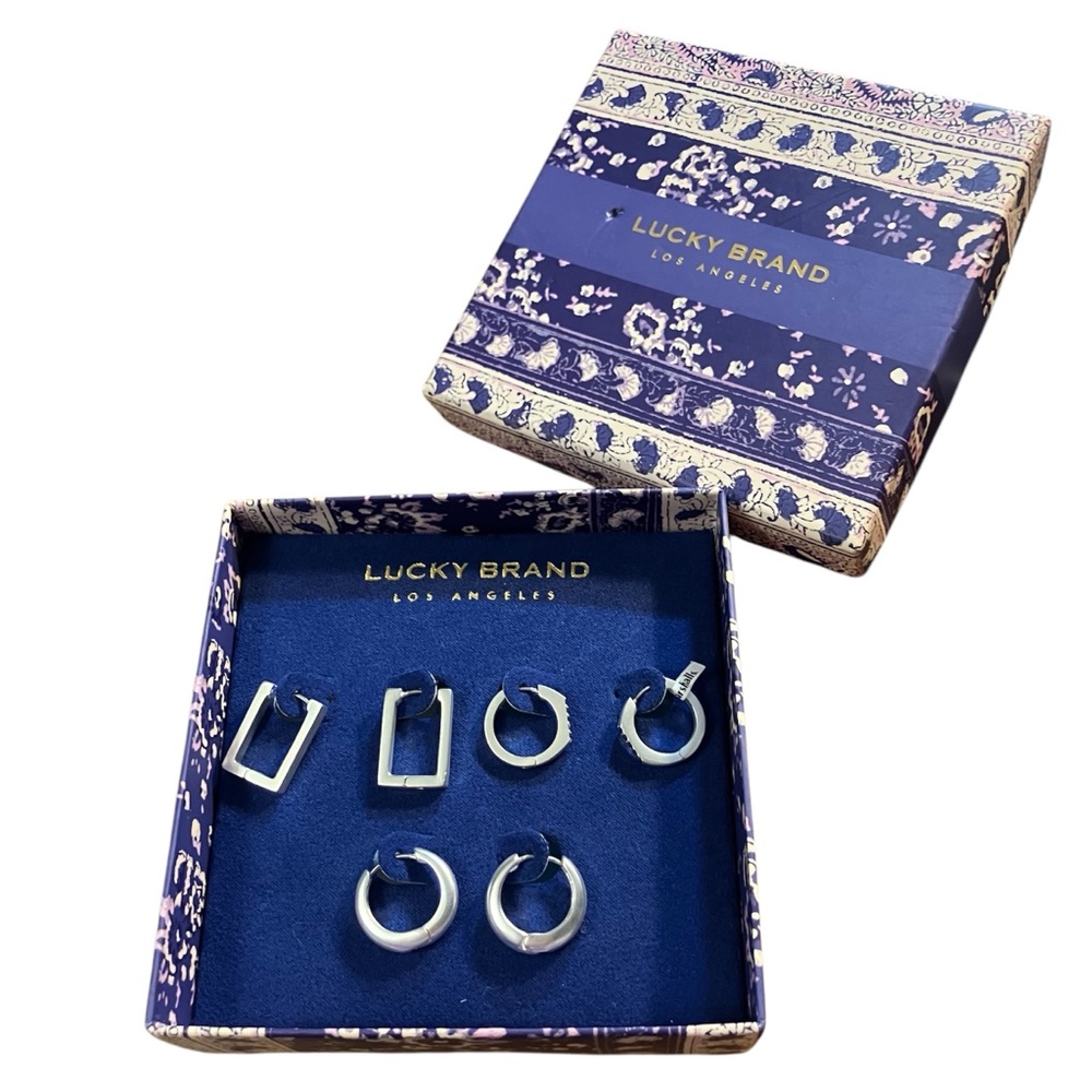 Lucky Brand Silver Tone Hoop Earrings - 3 Pairs NEW